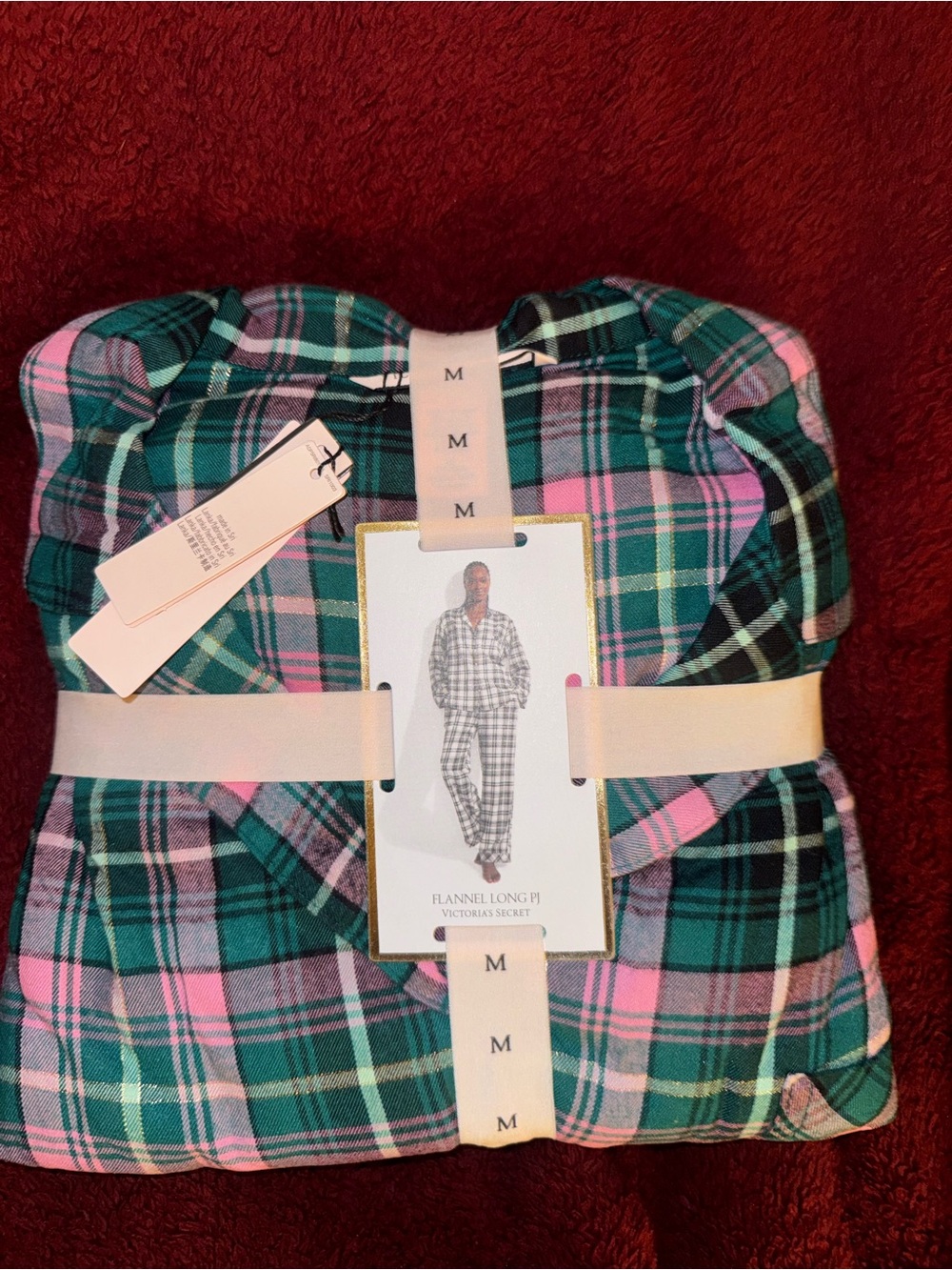 Victoria's Secret Green & Pink Plaid Flannel Pajama Set